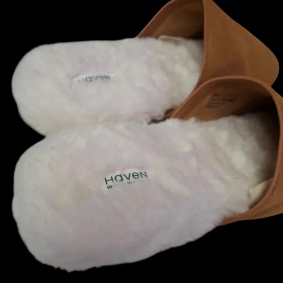 Haven Well Within Leather Brown Slippers Faux-Fur Lining Slides Women Size 9 - Picture 12 of 16